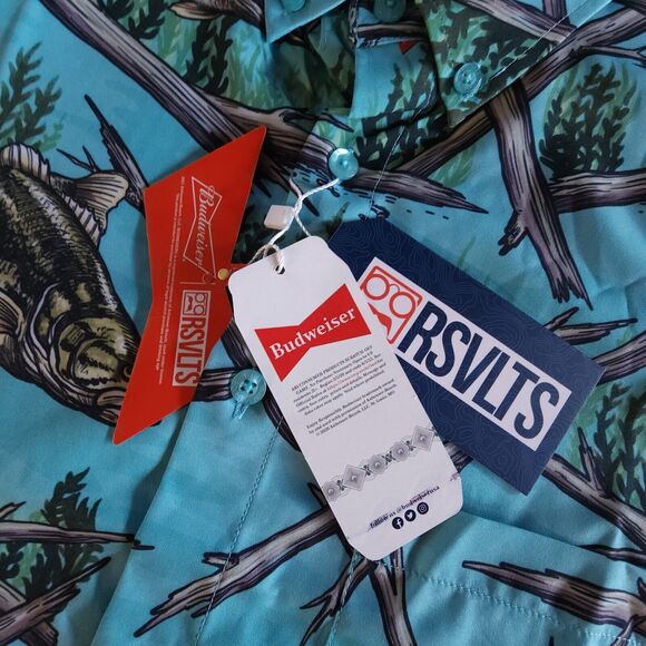 RSVLTS Budweiser Shirt Mens Size Medium M Fishing Bass All Over Kunuflex NWT - Picture 4 of 14